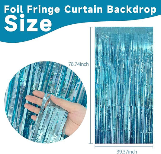 2 Pack Blue Streamers Blue Party Decorations Tinsel Foil Fringe Curtains Photo Backdrop Celebration Birthday Decorations Ocean Party Decoration