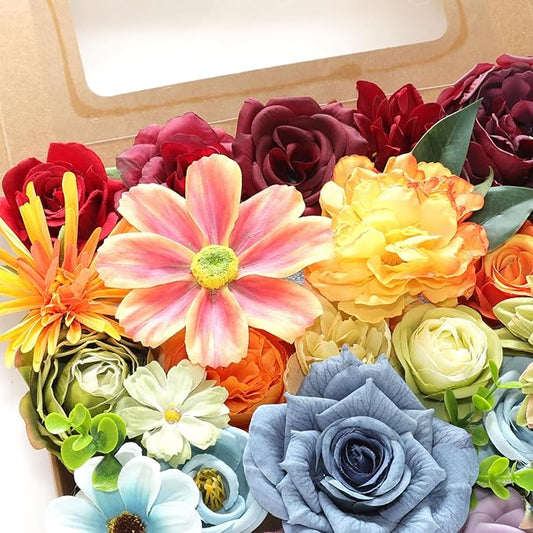ASTRYAS Fake Artificial Flowers Combo, Faux Silk Colorful Flowers for Spring Summer DIY Wedding Bridal Bouquet Centerpieces Arrangements Party Bridal Baby Shower Home Decorations - Multicolor