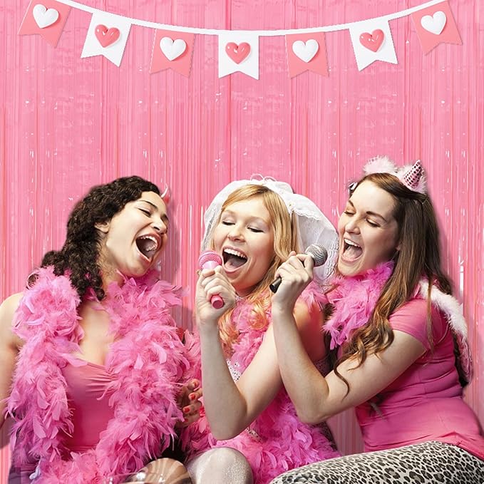 2 Pack Pastel Pink Streamers Pink Foil Fringe Curtains Tinsel Backdrop Birthday Decorations Light Pink Backdrop Halloween Baby Shower Valentines Wedding Princess Party Decorations
