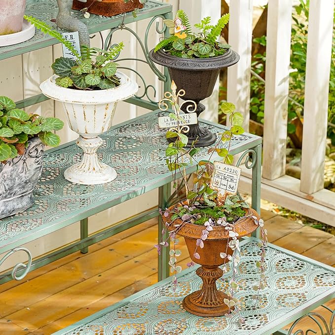 Sungmor Cast Iron Tabletop Flower Vase, Vintage Pretty French Urn Planter Design, 7" Tall 6.6" Wide Decorative Centerpieces Flower Stand Plants Holder, Artificial Flower Arrangements Home Decor