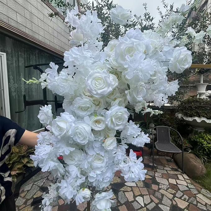 Artificial Cherry Blossom Rose Wedding Arch Flowers, Wedding Welcome Signs Floral Greenery Arrangements, Fake Flower Garland Green Leaves Rose for Home Decor Ceremony Backdrop Decor (Corner flower)