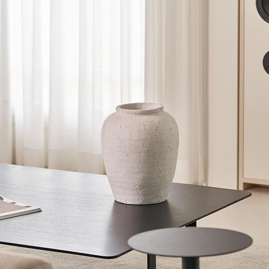LB2 White Ceramic Large Vase, 11.8" Tall Zen Style vase, Terra Cotta Pitcher Vase, Distressed Farmhouse Decor, Pottery Decorative Flower for Home Decor (A - White 11.8")