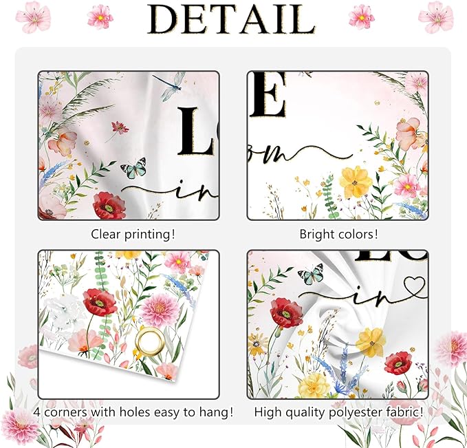Avezano Love in Bloom Backdrop Banner 6 x 3.6 ft Floral Bridal Shower Decorations Pink Love in Bloom Wildflower Bridal Shower Party Decorations