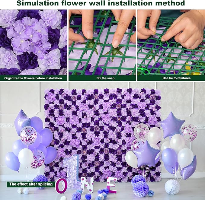Flower Wall Backdrop 9pcs 16.5x16.5 Inch Flower Wall Decor Artificial Floral Wall Panel Ideal for Wedding Celebrations, Festive Party Birthday Backdrops and Elegant Home Decor