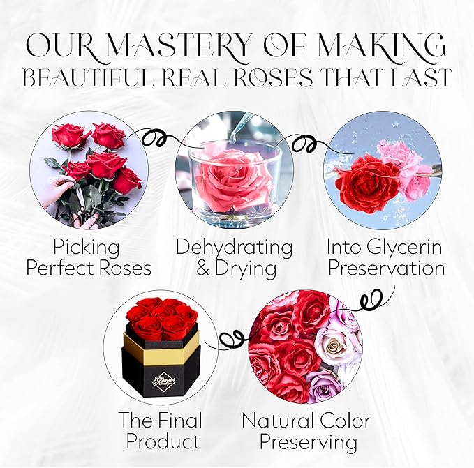 GLAMOUR BOUTIQUE Eternal Preserved Roses in a Box - Flowers Forever, Rose Forever in a Box for Wife, Birthday Gifts for Her, 7 Roses, Red