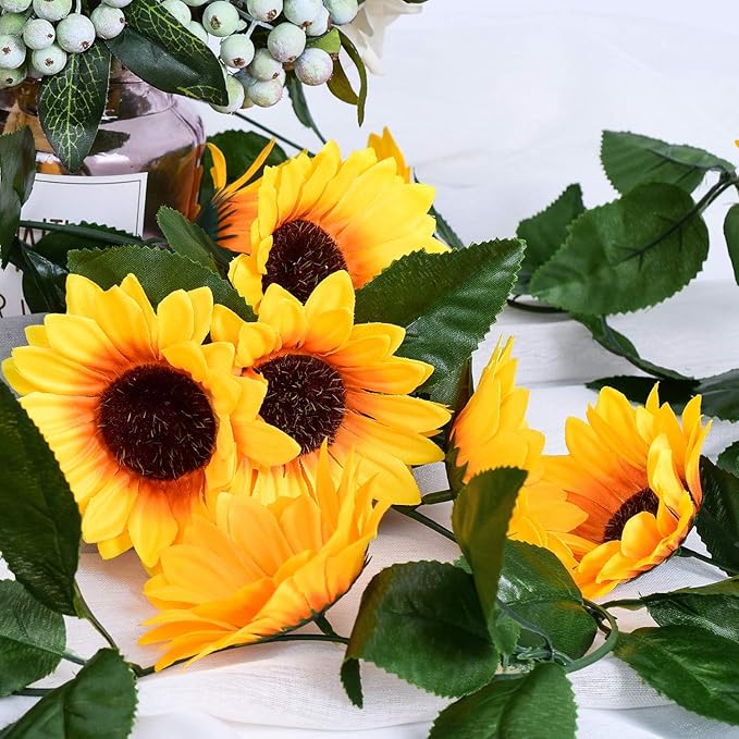DearHouse 3 Pack Artificial Sunflower Garland Silk Sunflower Vine Artificial Flowers with Green Leaves for Wedding Table Home Decor