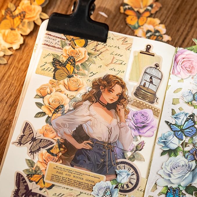 Butterfly Flower Long Strip Scrapbook Stickers Aesthetic Butterflies Flowers Collage Decorative Stickers For Scrapbooking Border Strips Vintage Floral Border Stickers For Journaling Scrapbook Supplies