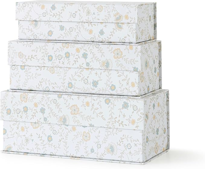 Soul & Lane Decorative Storage Boxes with Lids, Set of 3 Memory Keepsake Boxes with Magnetic Closure, Cardboard Storage for Photos, Documents, Gifts, Home Decor, Ivory Lace