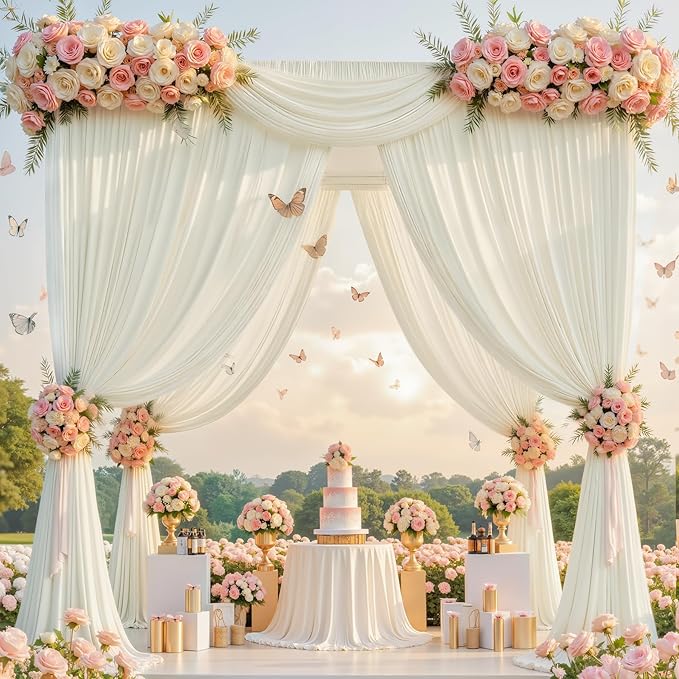 gogoparti 40ft x 12ft Ivory Wrinkle-Free Backdrop Curtain for Wedding Parties, Thick Polyester 8 Panels 5x12ft for Wedding Birthday Baby Shower Halloween Photography Party Background
