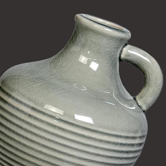 Sunddo Gray Ceramic Flower Vase, 6 Inch Small Modern Boho Vase for Home Decor, Decorative Vases with Handle, Neutral Accent for Minimalist, Table, Living Room, Bathroom, Shelf, Mantel Decor