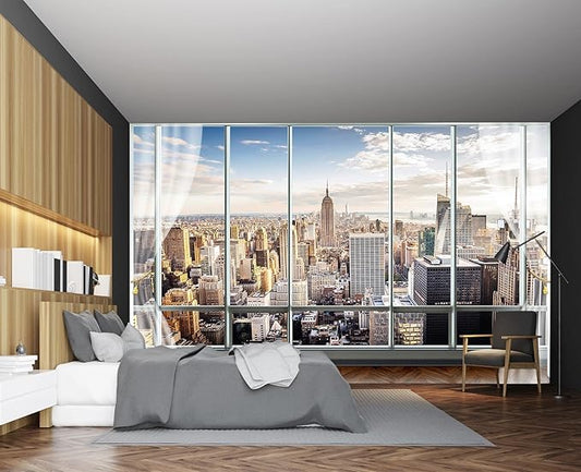 Cliouar-3d Window Building Bedroom Living Room Mural Wallpaper 103" x 69"(Not Self-Adhesive)