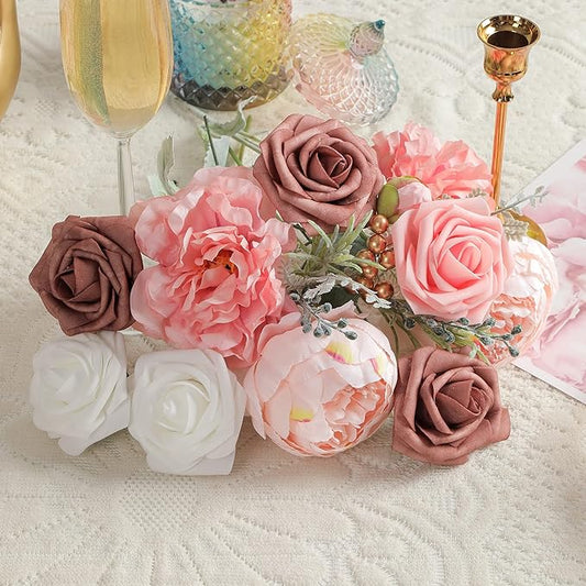 Artificial Flowers Combo, Fake Flowers for DIY Tables Centerpieces Baby Shower Bridal Shower Wedding Bouquet Arrangements Party Candle Holder Cake Decor Flower Home Decorations