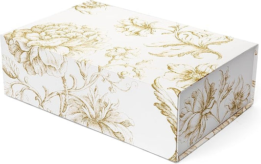 Luxury Keepsake Gift Box 3-Pack | Gold Floral Decorative Boxes with Magnetic Lids for Presents, Wedding Memory Box, and Bridal Gifts. 11.5" x 7.5" x 3.5"