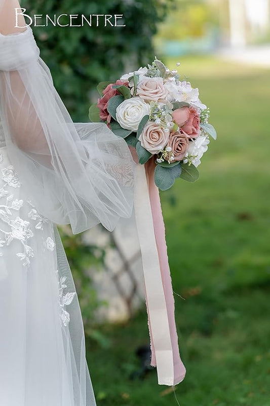10 Inch Dusty Rose Bridal Bouquet,Wedding Bouquet, Bride Bouquets for Wedding Ceremony Anniversary, Party and French Rustic Vintage Wedding,Artificial Flowers