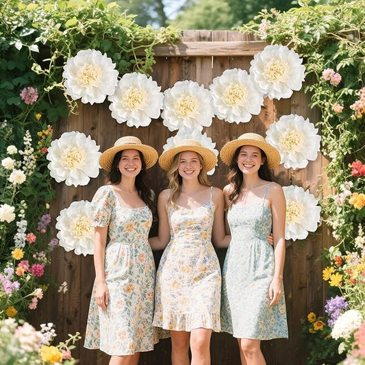 SUNBEAUTY 6 Pcs White Giant Paper Flowers Decorations 12" Large Tissue Artificial Crepe Paper Flowers for Party Wedding Wall Table Birthday Baby Shower Bridal Nursery Room Tea Party Backdrop Decor