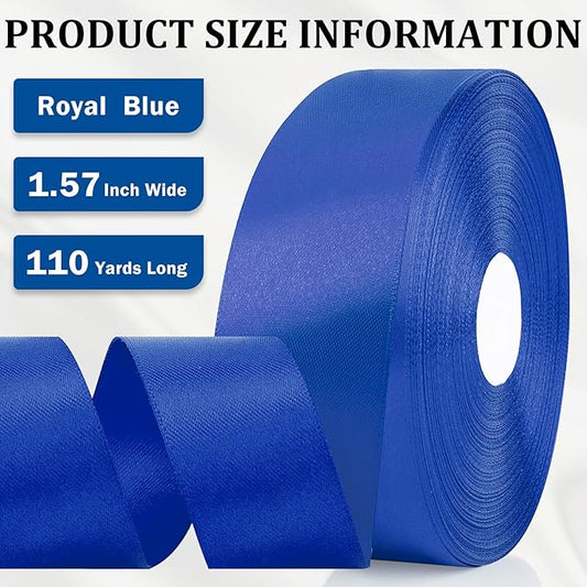 XSEINO 110 Yards Ribbon,1 1/2 Inch Royal Blue Satin Ribbon for Flower Bouquet, Gift Wrapping, Ribbons for Crafts, Hair Bows Making, Wedding Party Decoration, Sewing, Invitation Cards, Christmas
