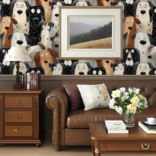 Cute Animal Peel and Stick Contact Paper Funny Modern Dog Funky Removable Wallpaper 17.7" x 118.11" Wall Paper Watercolor Self Adhesive for Classroom Bedroom Laundry Room Bathroom