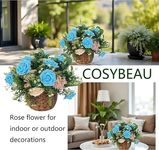 Artificial Rose Flowers 25pcs, Peacock Blue Foam Fake Rose Faux Flower for Wedding Bouquets Bridal Shower Centerpieces Floral Arrangements Home Decorations Party Backdrops Table