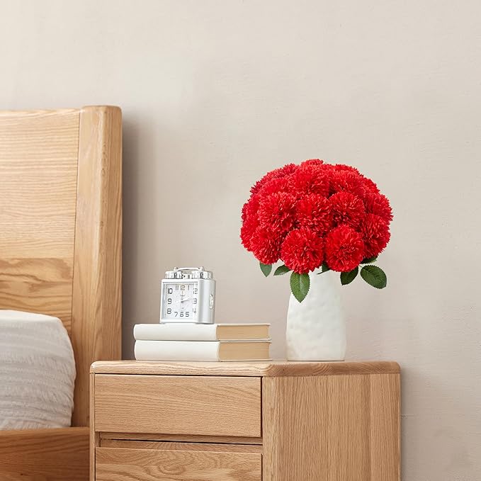 SITUMEIZI 12 Pcs Red Flowers Artificial Chrysanthemums Ball Flower Fake Mums Silk for Spring Wedding Home Kitchen Christmas Decoration Floral Arrangement Table Centerpiece