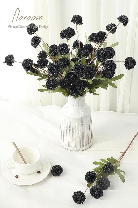 Floroom 5pcs Black Faux Silk Mums Artificial Flowers, Bulk Fake Small Mini Chrysanthemums with Stems for DIY Wedding Centerpieces Floral Arrangements Vase Fillers Home Decorations
