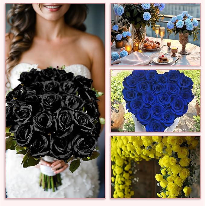 20PCS Artificial Roses with Long Stems - Realistic Silk Flowers, Fake Roses Real Touch Bouquet of Roses for Home Decor, Bridal Wedding Party Table Centerpieces, Bulk Faux Rose Flowers ( Sky Blue )