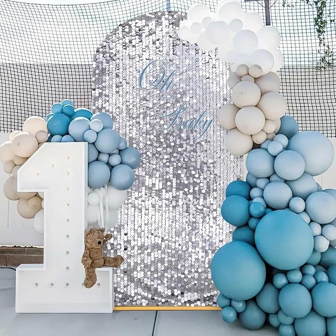 Fanqisi Big Payette Sequin Arch Covers: 7.2FT Arch Backdrop Cover Silver Shimmer Fabric Cover for Party Baby Shower Decorations