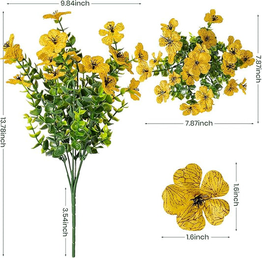 20 Bundles Artificial Flowers for Outdoor Fake Plants for Spring Decoration,Faux Eucalyptus Flowers for Planter UV Resistant Lifelike for Home Porch Garden(Yellow)