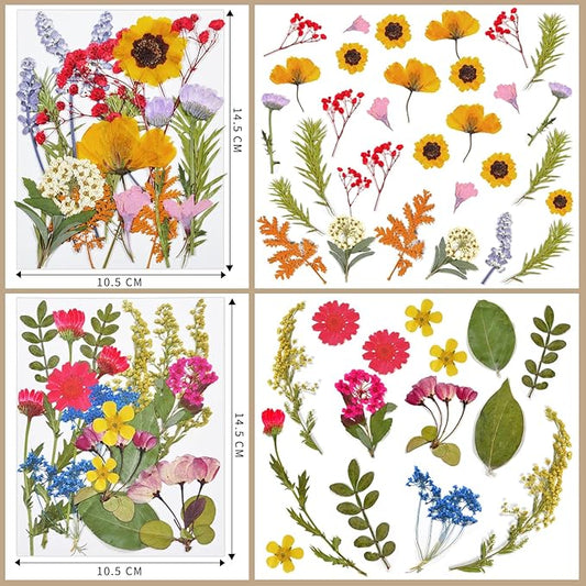 CONVELIFE Dried Flowers , 72pcs Natural Pressed Flowers and Leaves with Tweezers, Pressed Flowers for Epoxy, Jewelry, Candles, Soap, Nail Production