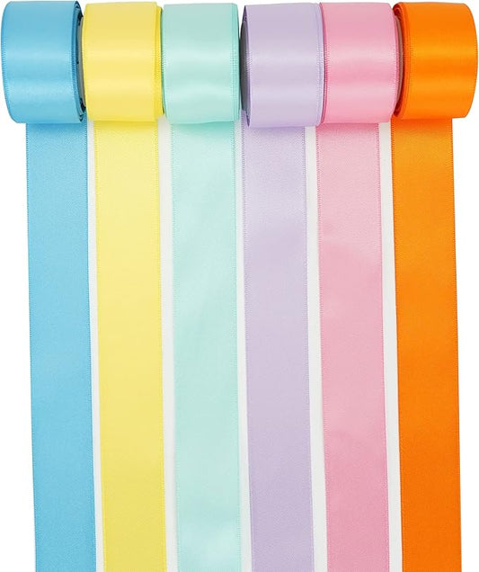 HUIHUANG Pastel Rainbow Ribbon Colored Satin Ribbon Assortment 1 inch Pastel Rainbow Ribbons for Crafts Easter Day Gift Basket Gift Wrap Birthday Baby Shower Party Decor DIY Hair Bows -Total 30 Yards