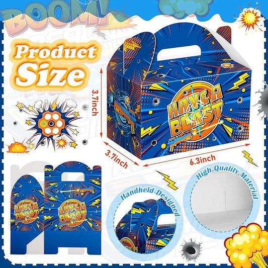 24 Pcs Dart Party Favors Gift Boxes Goodie Candy Treat Cookie Boxes Halloween Candy Containers with Handles for Dart Gun Theme Birthday Party Gift Wrapping