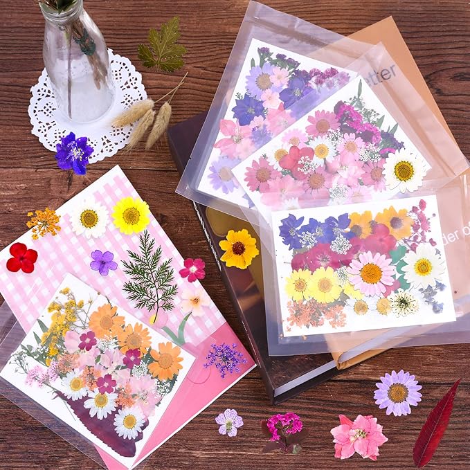 140 Pcs Dried Pressed Flowers for Resin, Real Pressed Flowers Dry Leaves Bulk Natural Herbs Kit for Scrapbooking DIY Art Crafts, Epoxy Resin Jewelry Molds, Candle, Soap Making, Nails Dรฉcor