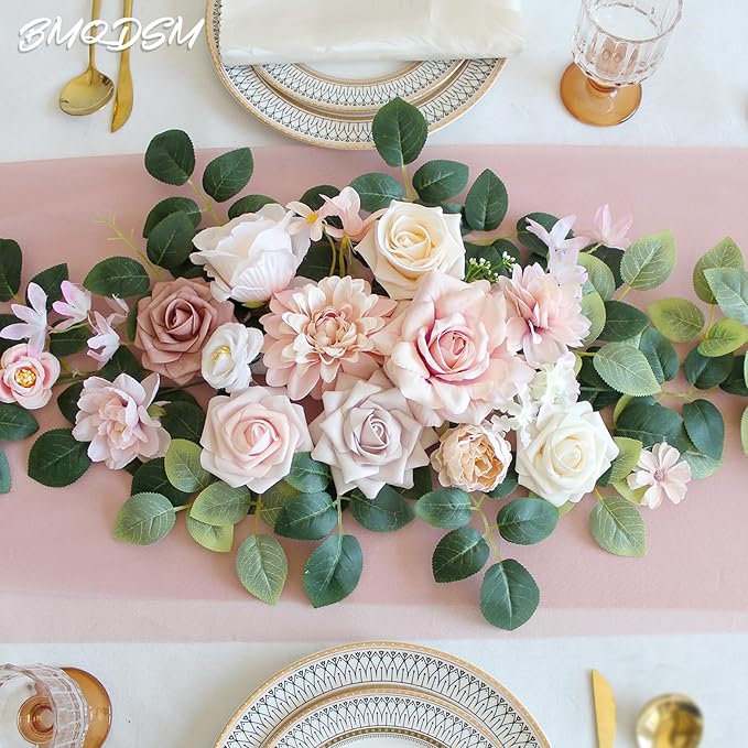 Pack of 2 Artificial Flowers for Backdrop Decoration, Wedding Arch Flowers,Reception Welcome Sign, Eucalyptus Garland, Suited to Aisle Decor and Wedding Arches(Champagne Pink)