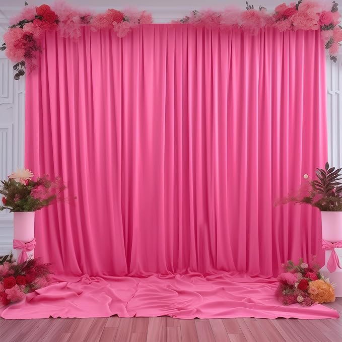 Hot Pink Backdrop Curtain 10 Panels-Wrinkle-Free Polyester Photography Drapes for Wedding Party Photo Background Decorations- 40 X10FT
