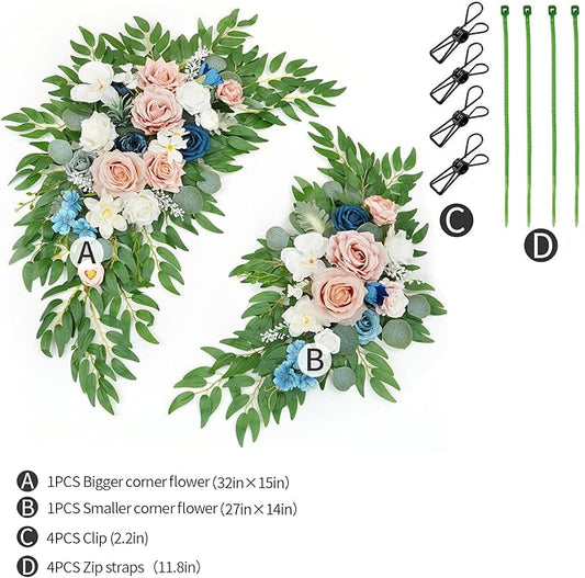 Artificial Wedding Arch Flowers Kit(Pack of 2) for Wedding Arch, Bridal Shower, Ceremony and Reception Backdrop Decoration (Misty Rose and Navy Blue)