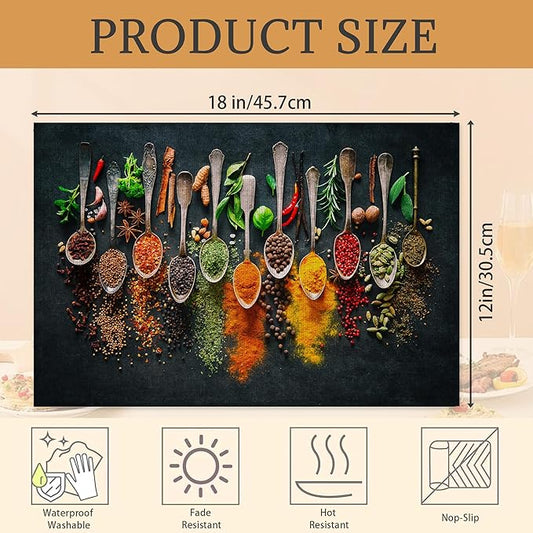 Cooking Herbs Spices Placemats Set of 6 Place Mats for Kitchen Table Washable Farmhouse Linen Table Mats Dining Decoration 12x18 Inch