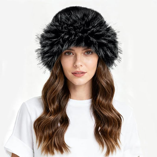 Fuzzy Bucket Hats for Woman Fur Winter Hat Fluffy Warmer Fisherman Cap