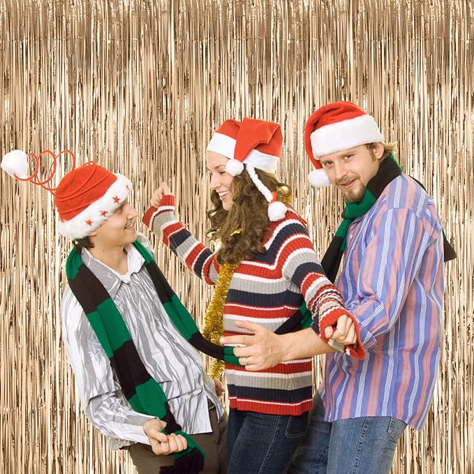 3 Pack 3.3x8.2 Feet Champagne Foil Fringe Backdrop Curtains, Tinsel Streamers Birthday Party Decorations, Fringe Backdrop for Graduation, Baby Shower, Gender Reveal, Disco Party