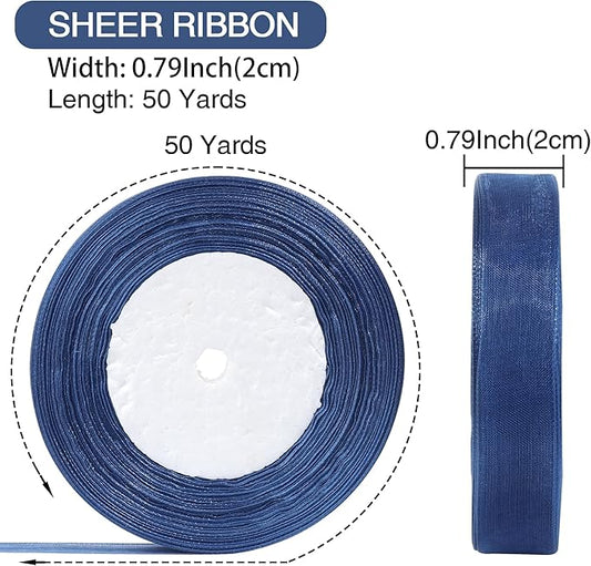 3/4 Inch x 50 Yards Sheer Organza Ribbon Chiffon Ribbon for Gift Wedding Flower Bouquet Wrapping Decorations Crafts (Blue)