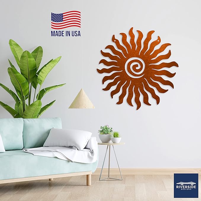 Riverside Designs Sunburst Metal Wall Art Steel Outdoor Decor - Heavy-Duty and Waterproof - Made in USA (36", Copper)