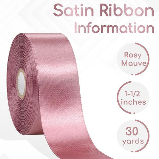 30 Yards Rosy Mauve Ribbon 1-1/2 Inch, Rosy Mauve Satin Ribbon for Gift Wrapping, Flower Bouquet, Crafts, Baby Shower, Christmas, Wedding and Bow Making