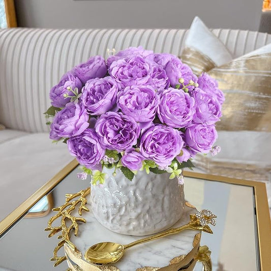 Artificial Peonies Silk Flowers, Purple Faux Peony Bouquet 4 Bundles Florals Arrangements Decor for Farmhouse Home Boho Wedding Table Centerpiece, Fake Plastic Flowers Bulk for Vase Decoration Purple