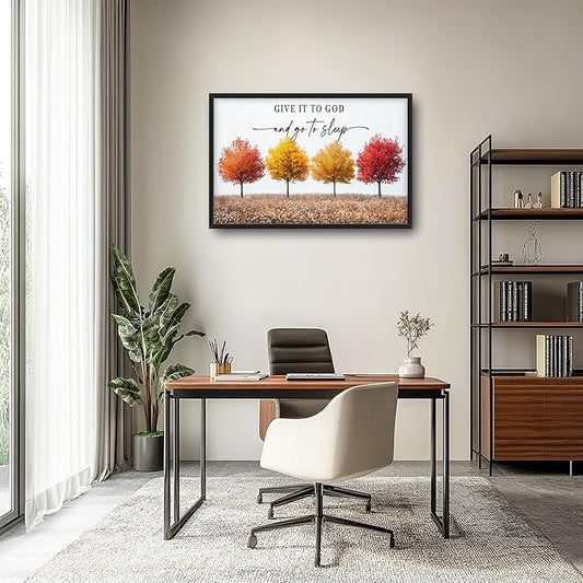 Framed Large Pictures Wall Art for Living Room, Trees Oversized Wall Decor Give It To God And Go To Sleep Canvas Print Painting Modern Extra Large Framed Artwork for Bedroom Office 36"x24"
