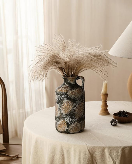 Ceramic Rustic Vase for Decor - 10.2Inch Farmhouse Vases - Decorative Vase for Home Decor, Living Room, Table, Boho - Rust Black