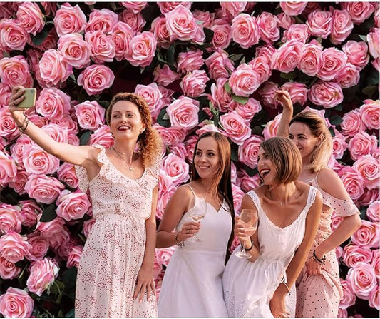 12x8ft Floral Backdrop for Party Photoshoot Pink Rose Flowers Wedding Birthday Bridal Shower Flower Wall Decorations Photography Background