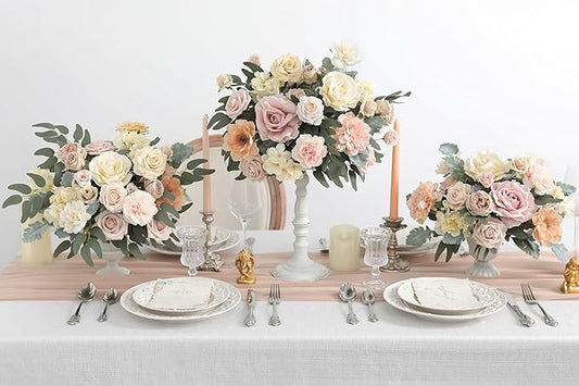 Artificial Flowers Combo Box Set Champagne Fake Roses Silk Flowers with Stems for DIY Wedding Bridal Bouquets,Floral Arrangement,Table Centerpieces,Baby Shower,Home Decorations