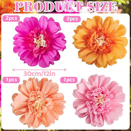 SUNBEAUTY 6 PCS Hot Pink and Orange Paper Flowers Decorations Crepe Paper Flowers 12 in Tissue Paper Flowers Decorations for Wall Birthday Party Baby Bridal Shower Office Classroom Wedding Carnival