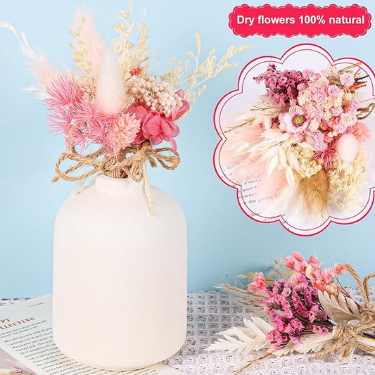 10 Pack Mini Dried Flower Bouquets Pink Series Natural Small Dry Flowers with Stem Boho Wedding Decor Artificial Floral Embossing Flower Bundles for Craft Vase, Table Centerpieces, Proposal Bouquet