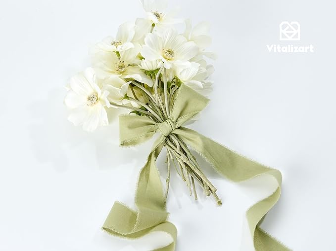 Vitalizart Sage Green Ribbon 1-1/2" x 15 Yd 100% Cotton Handmade Frayed Fringe Fabric Incanus Ribbons for Gift Wrapping Wedding Invites Bridal Shower Bouquets Christmas Decorations