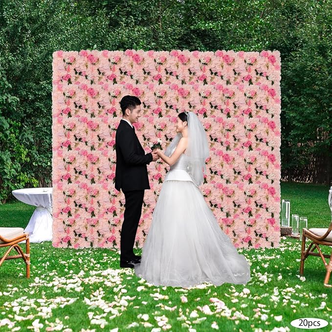 20 PCS Artificial Flower Wall Panel,Each Panel 24" x 16"3D Silk Rose Hydrangea Floral Backdrop,Handmade Eco-Friendly Flower Wall Photo Backdrop Decor (type3)