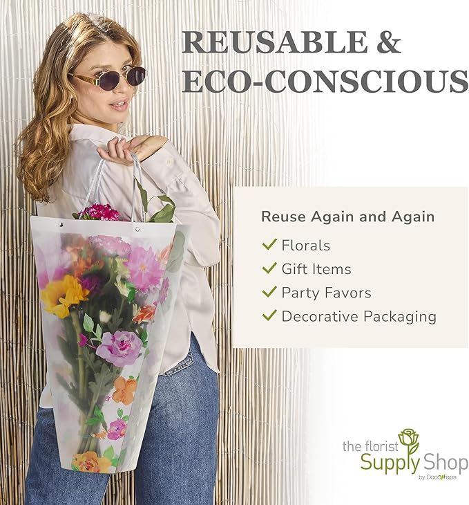 14 Reusable Floral Vase Bag for Bouquets - Portable Flower Bouquet Bags with Ventilation Holes and Ergonomic Handles, Gift-Ready, Jardin Multicolor